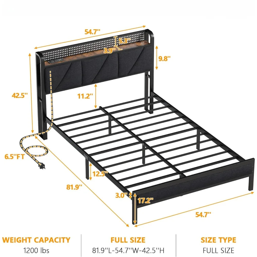 Full Bed Frame with LED Lights